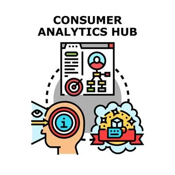 Consumer analytics hub processing customer information data Stock Illustration