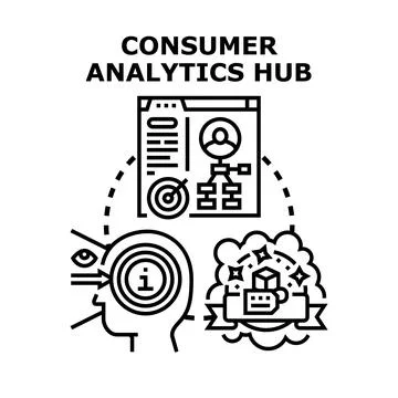 Consumer analytics hub processing customer information data Stock Illustration