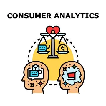 Consumer analyzing data and purchasing decisions scale Stock Illustration