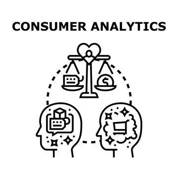 Consumer analyzing data and purchasing decisions scale Stock Illustration