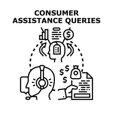 Consumer assistance queries resolving problems and offering support 스톡 일러스트
