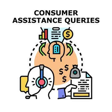 Consumer assistance queries resolving problems and offering support Stock Illustration