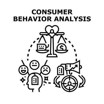Consumer behavior analysis concept with marketing strategy Illustrazione stock