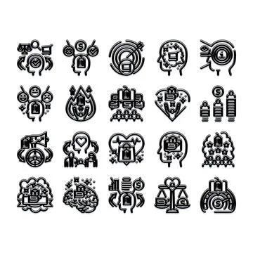 Consumer behavior and purchasing decision making icons Stock Illustration