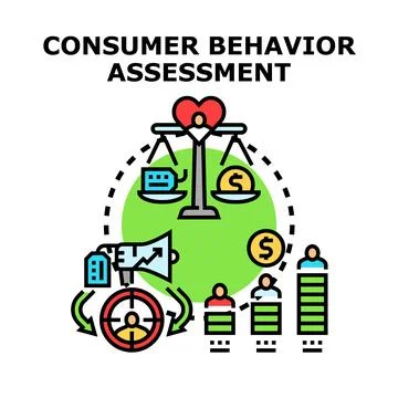 Consumer behavior assessment strategy and understanding preferences Stock Illustration