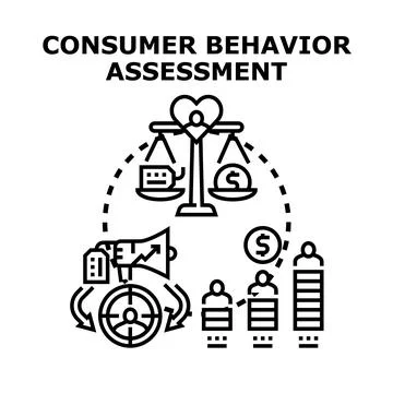 Consumer behavior assessment strategy and understanding preferences Illustrazione stock