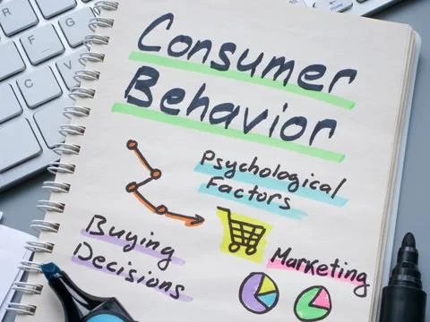 Consumer behavior marks in the notepad. Stock Photos