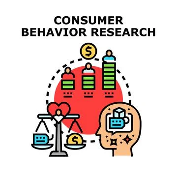 Consumer behavior research analyzing customer preferences and market trends Stock Illustration