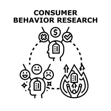 Consumer behavior research analyzing customer preferences and emotions Stock Illustration