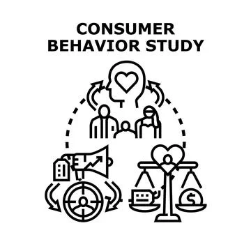 Consumer behavior study evaluating marketing strategy and buyer decisions Stock Illustration