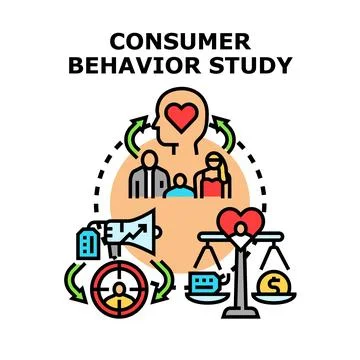 Consumer behavior study evaluating marketing strategy and buyer decisions Stock Illustration