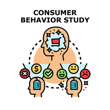 Consumer behavior study influencing buying decisions process Stock Illustration
