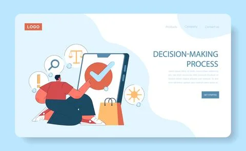 Consumer behavior web or landing. Purchase journey. Buyer's decision Illustrazione stock