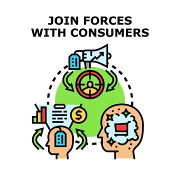 Consumer collaboration marketing strategy joining forces concept Stock Illustration