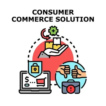 Consumer commerce solution managing online sales and delivery Illustrazione stock