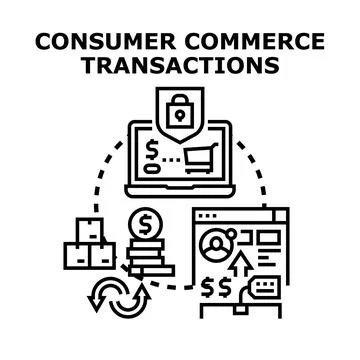 Consumer commerce transactions securing online retail process Stock Illustration