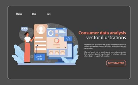 Consumer Data Analysis. A professional analyzing consumer profiles and metrics Stock Illustration