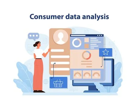 Consumer Data Analysis. A professional analyzing consumer profiles and metrics Stock Illustration