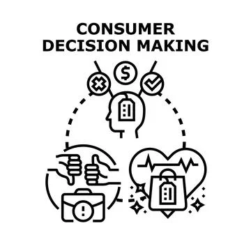 Consumer decision making process evaluating product choices Illustrazione stock