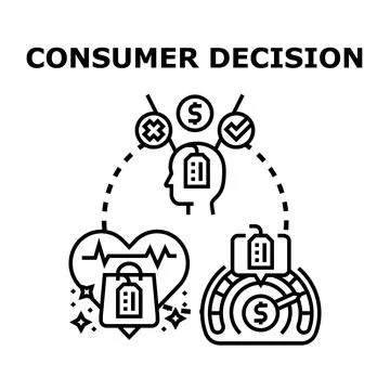 Consumer decision making process evaluating product choice Stock Illustration
