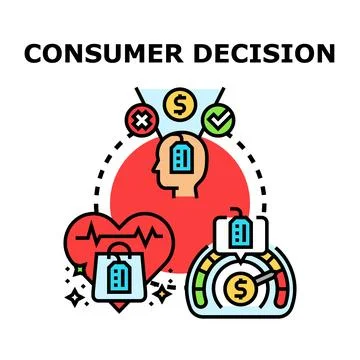 Consumer decision making process evaluating product choice Stock Illustration