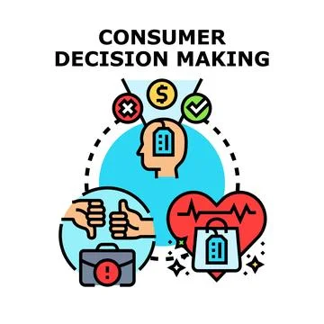 Consumer decision making process evaluating product choices Stock Illustration