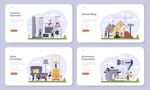 Consumer durables production web banner or landing page set. Stock Illustration