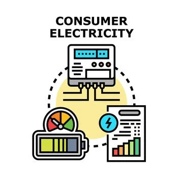 Consumer electricity concept presenting meter, battery, and bill Иллюстрация