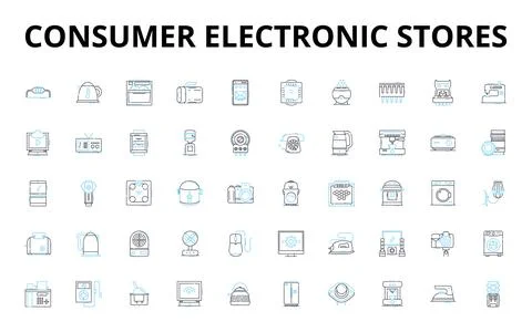 Consumer electronic stores linear icons set. Gadgets, Appliances, Smartphs Stock Illustration