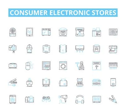 Consumer electronic stores linear icons set. Gadgets, Appliances, Smartphs Stock Illustration