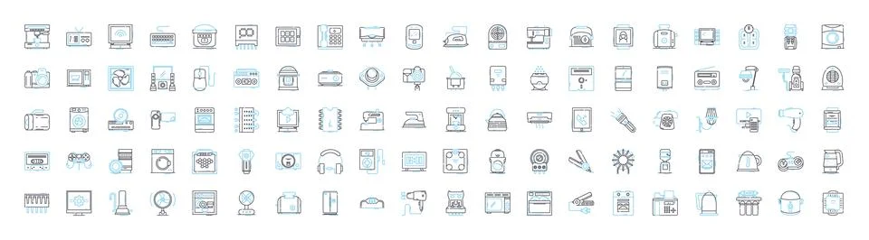Consumer electronic stores vector line icons set. Electronics, Consumer, Store Illustrazione stock