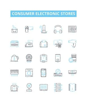 Consumer electronic stores vector line icons set. Electronics, Consumer, Store Stock Illustration