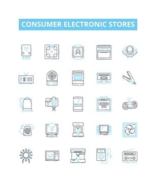 Consumer electronic stores vector line icons set. Electronics, Consumer, Store Illustrazione stock