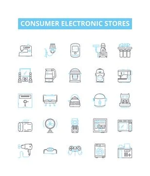 Consumer electronic stores vector line icons set. Electronics, Consumer, Store Illustrazione stock