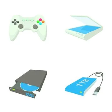 Consumer electronics hardware device collection for computing and entertainme Illustrazione stock