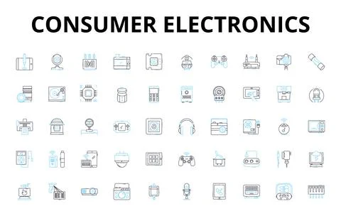 Consumer electronics linear icons set. Smartph, Tablet, Laptop, Smartwatch Illustrazione stock