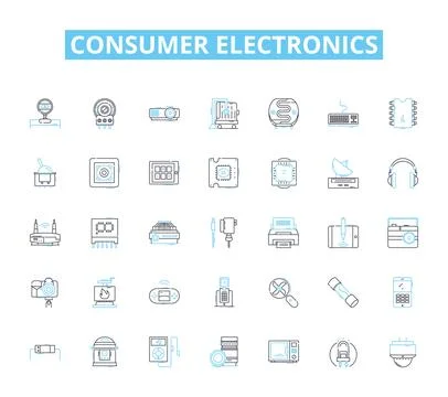 Consumer electronics linear icons set. Smartph, Tablet, Laptop, Smartwatch Illustrazione stock