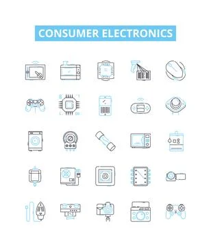 Consumer electronics vector line icons set. Electronics, Consumer, TVs, Radios Stock Illustration