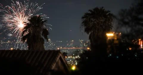 Consumer fireworks display celebrating the Fourth of July. Stock Photos
