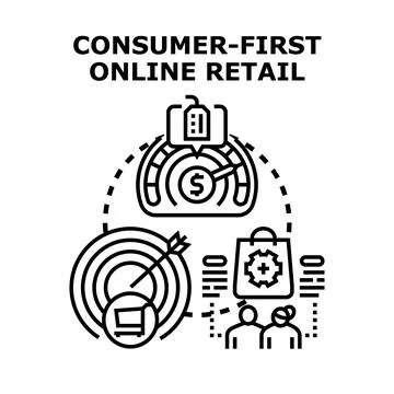 Consumer first online retail strategy developing ecommerce Stock Illustration