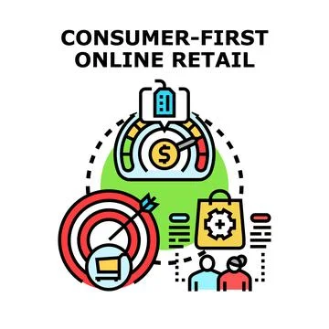 Consumer first online retail strategy developing ecommerce Stock Illustration