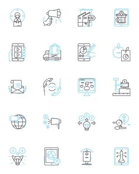 Consumer goods linear icons set. Electronics, Clothing, Food, Furniture Stock Illustration
