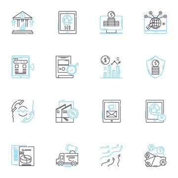 Consumer goods linear icons set. Electronics, Clothing, Food, Furniture Stock Illustration