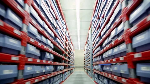 Consumer goods in plastic converters kept in warehouse Stock Footage 240213294