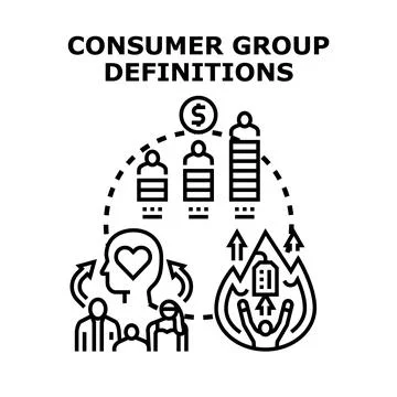 Consumer group definitions analyzing customer segmentation concepts Illustrazione stock