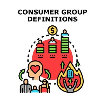 Consumer group definitions analyzing customer segmentation concepts Stock Illustration