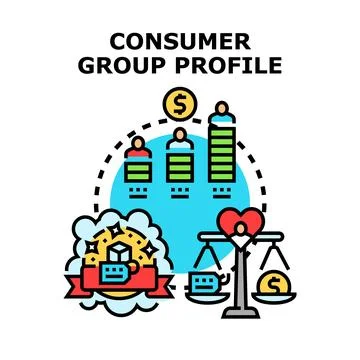 Consumer group profile analyzing customer market segmentation Illustrazione stock