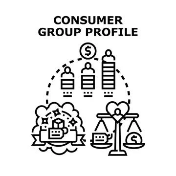 Consumer group profile analyzing customer market segmentation Stock Illustration
