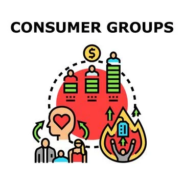 Consumer groups analyzing marketing segmentation and audience needs Stock Illustration
