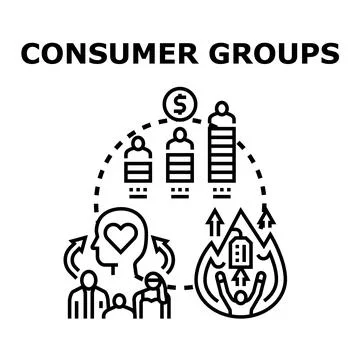 Consumer groups analyzing marketing segmentation and audience needs Stock Illustration